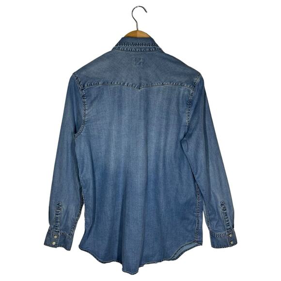 Gap Maternity Top Womens L Pearl Snap Long Sleeve Button Up Western Chambray - Picture 2 of 11